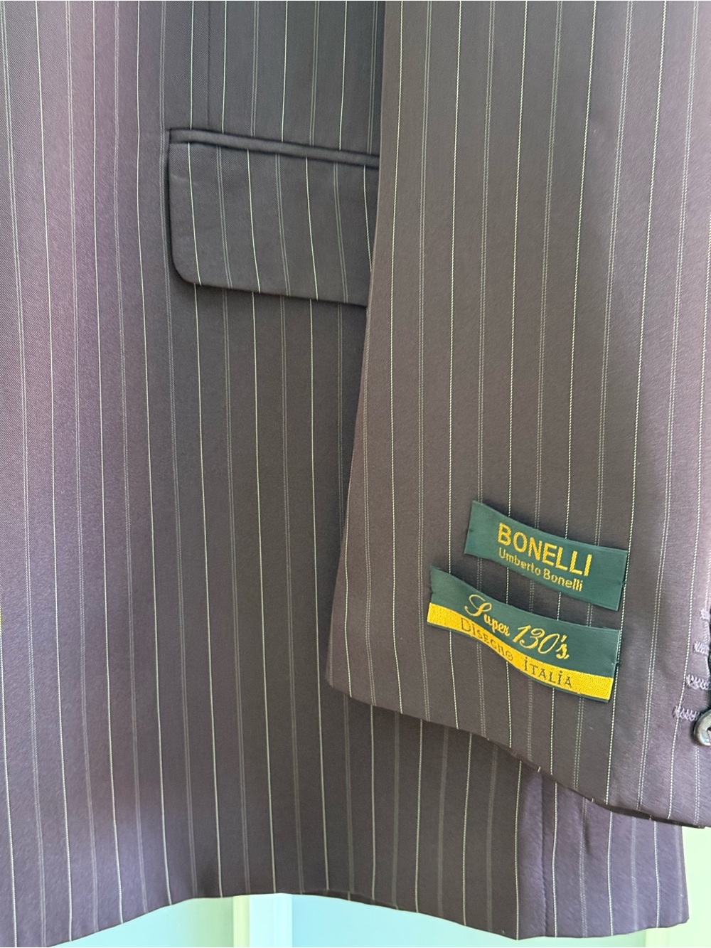 Umberto Bonelli Super 130's Men's Brown Pinstripe Sports Coat Blazer Size 58L - Picture 11 of 15